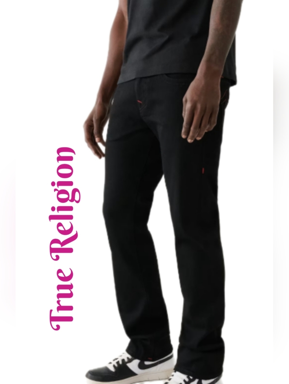 True Religion Mens Sz 34x34 Ricky Straight Relaxed Black Denim Flap Pockets